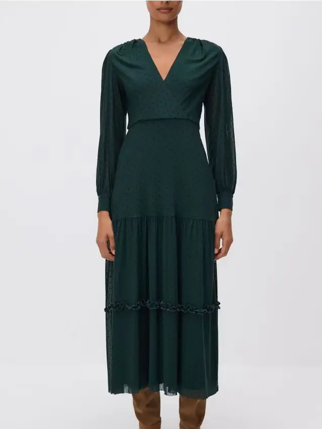 Abito maxi a pois - verde petrolio