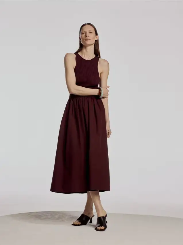 Abito maxi con orlo in popeline - maroon