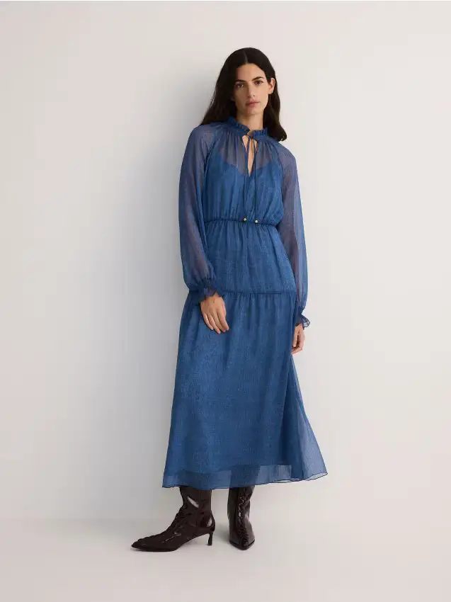 Abito maxi con scollo decorativo - indaco