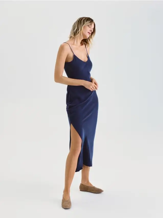 Abito maxi con spalline - blu scuro