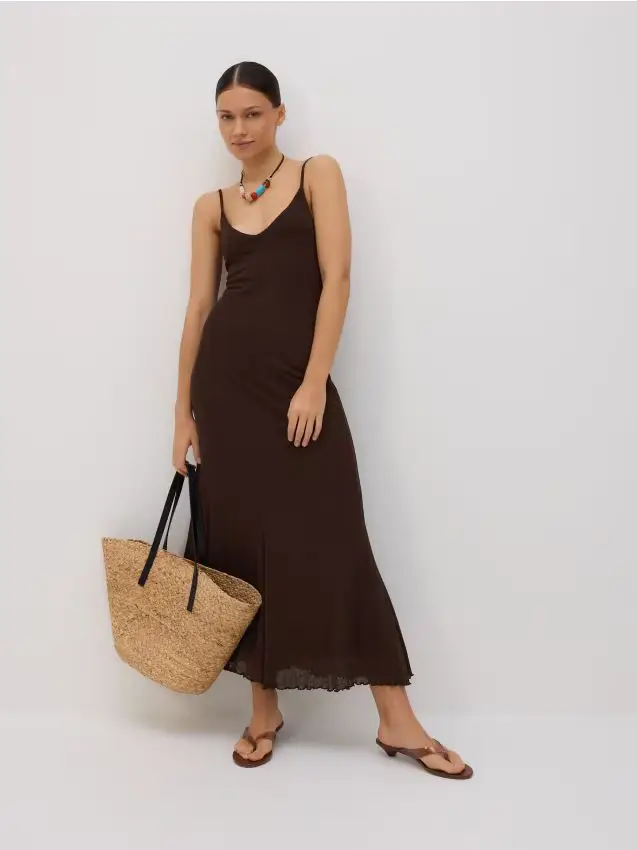 Abito maxi con spalline - marrone scuro