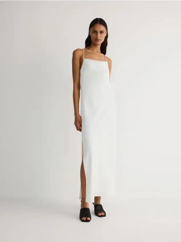 Abito maxi con spalline - panna