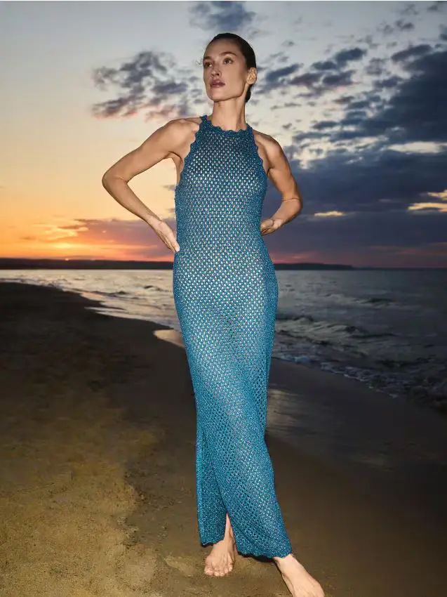 Abito midi brillante - blu scuro