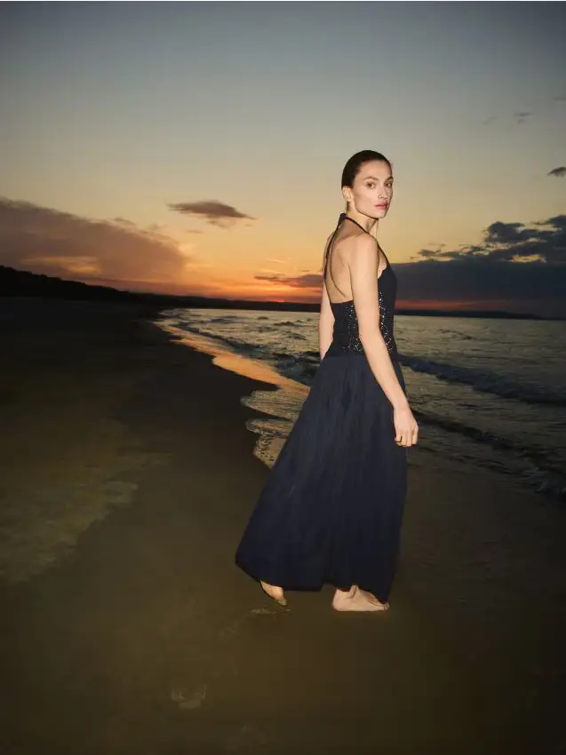 Abito midi con allacciatura - blu scuro