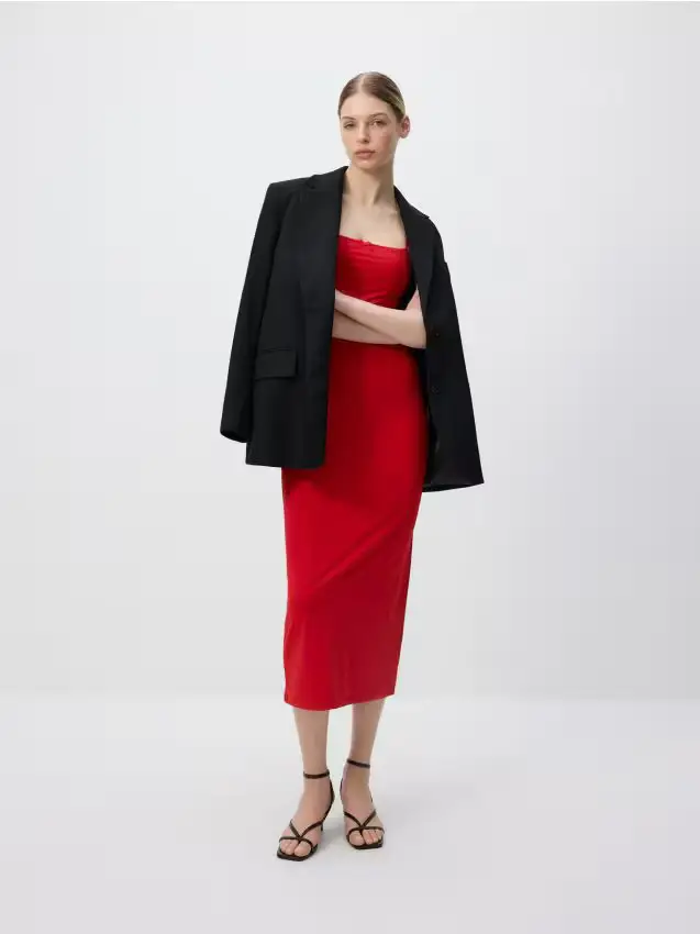 Abito midi con fiocco - rosso