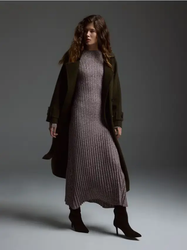 Abito midi con lyocell - caffè