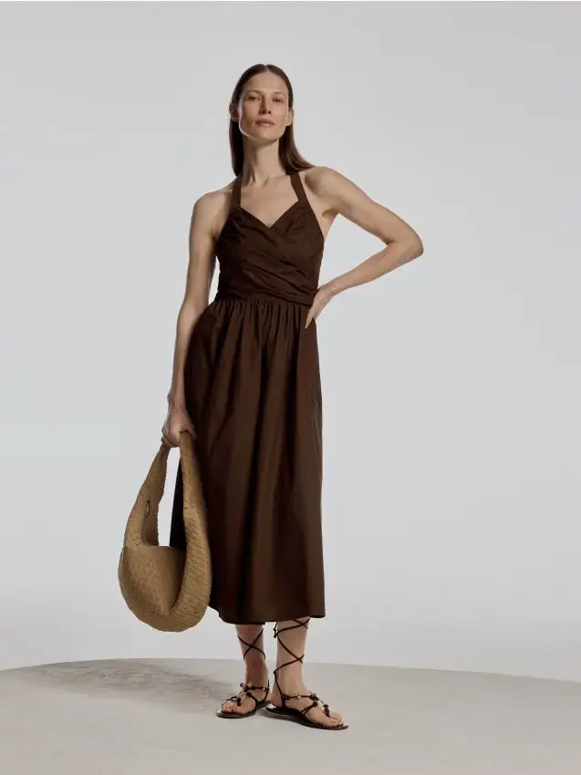 Abito midi con scollo incrociato - verde scuro