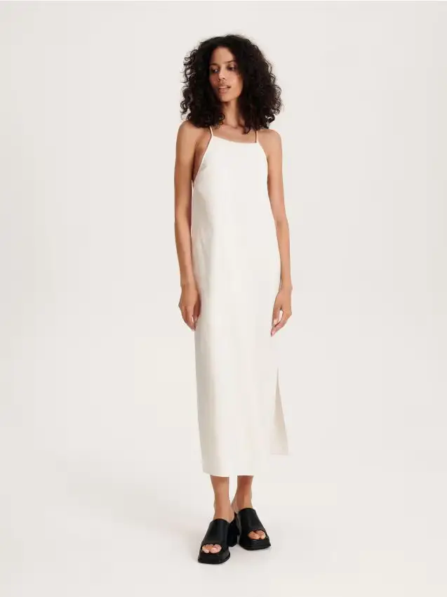 Abito midi con spacco - panna