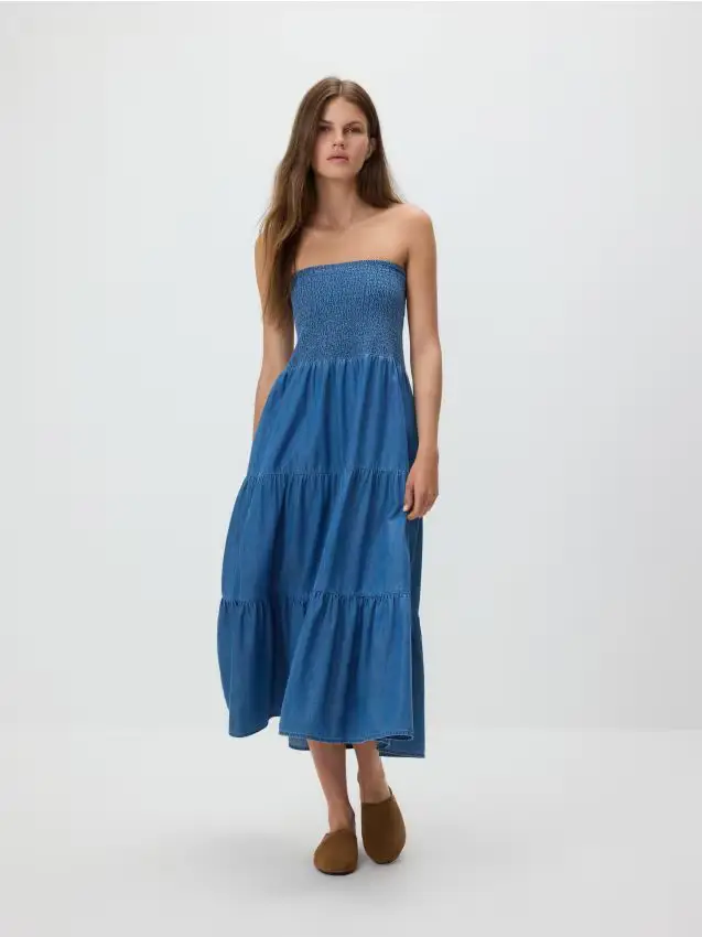 Abito midi in cotone - blu