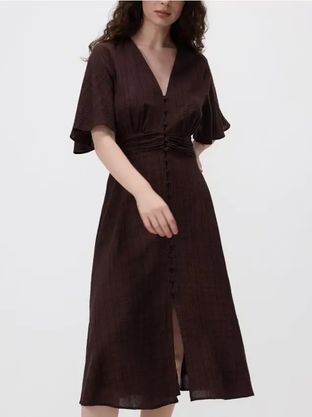 Abito midi in cotone - marrone