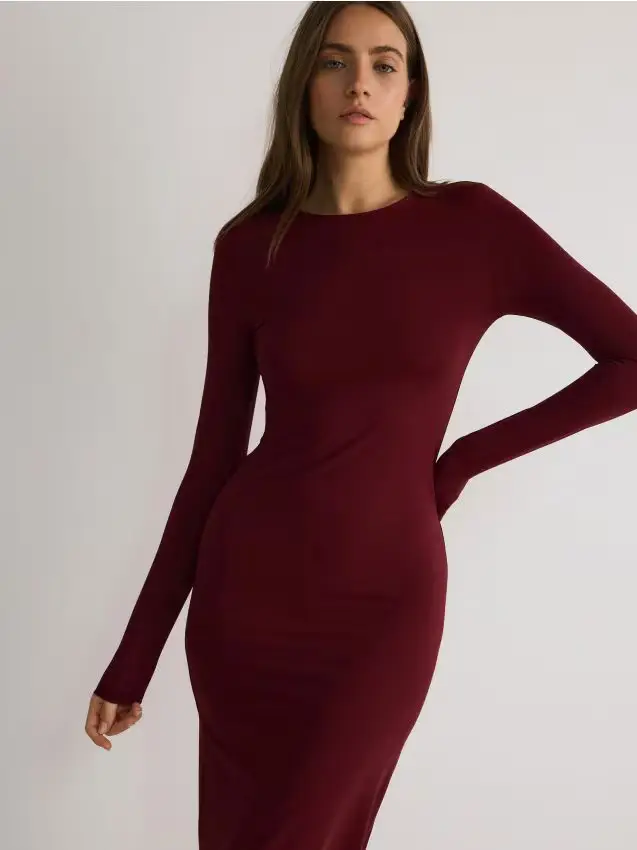 Abito midi in maglia - maroon