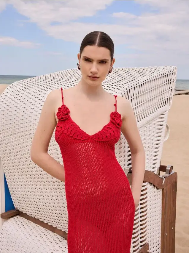 Abito midi in maglia - rosso piccante