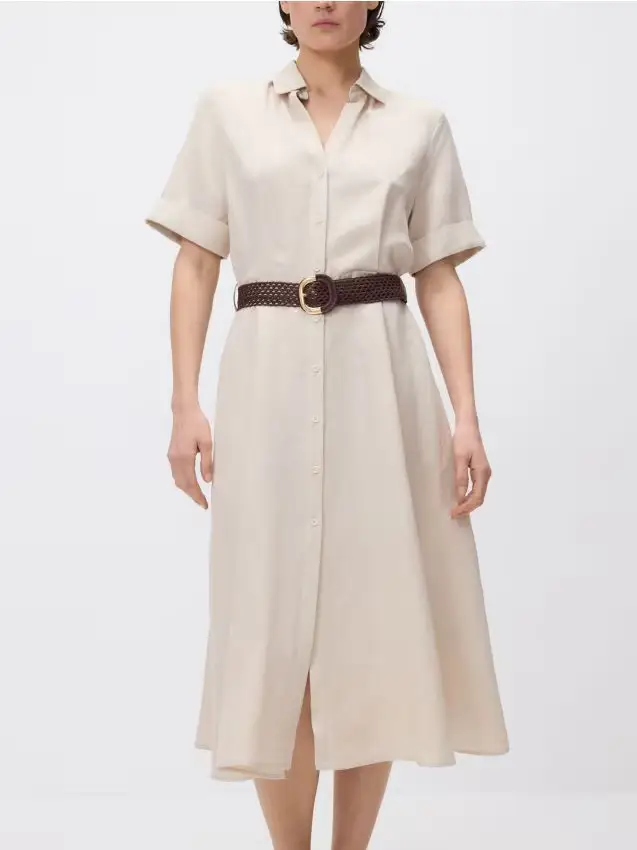 Abito midi in misto lino - beige