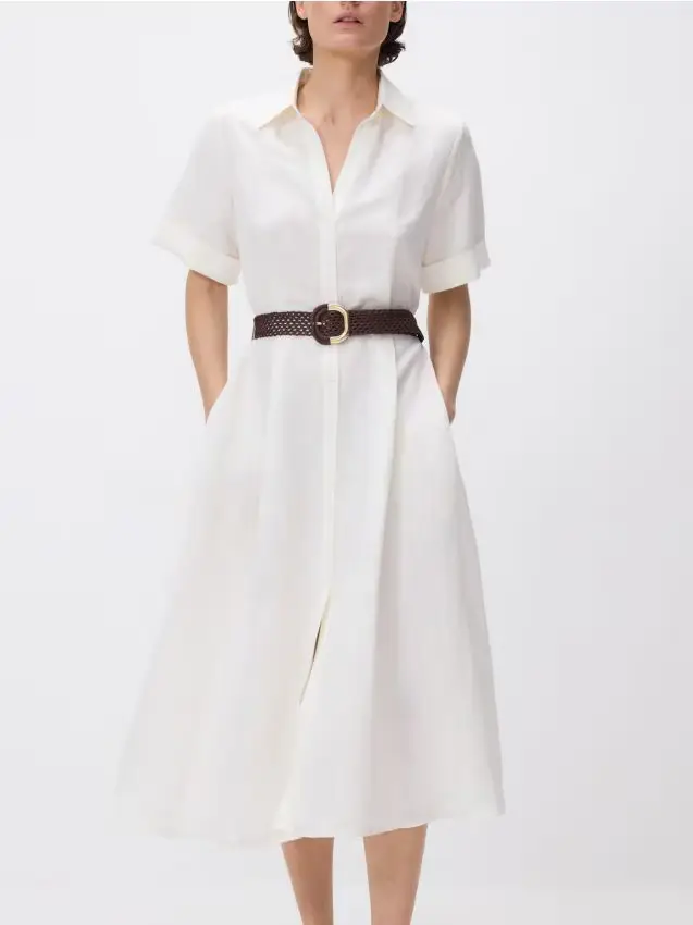 Abito midi in misto lino - bianco