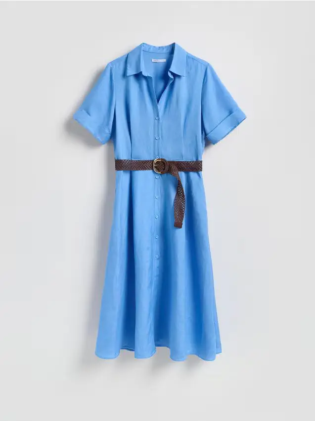 Abito midi in misto lino - blu