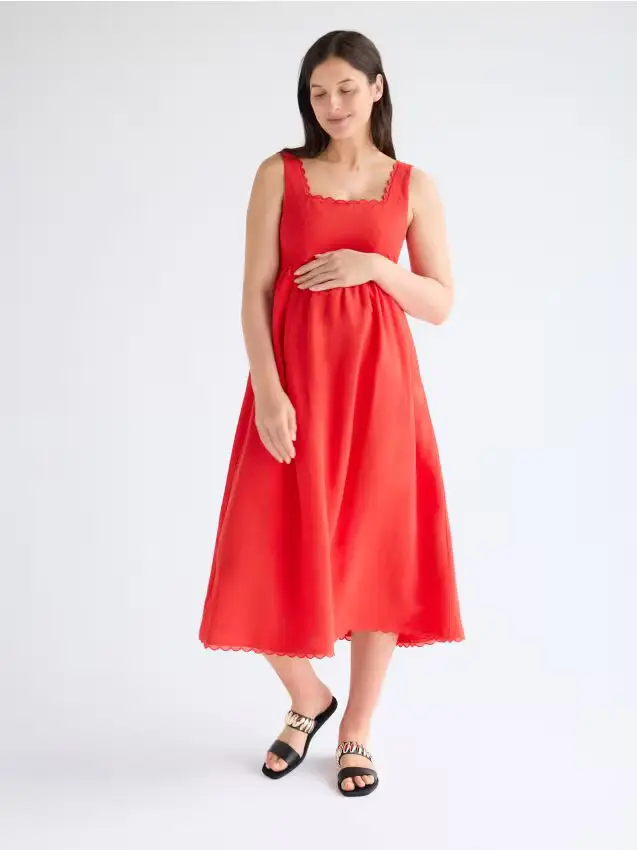 Abito midi in misto lino - rosso