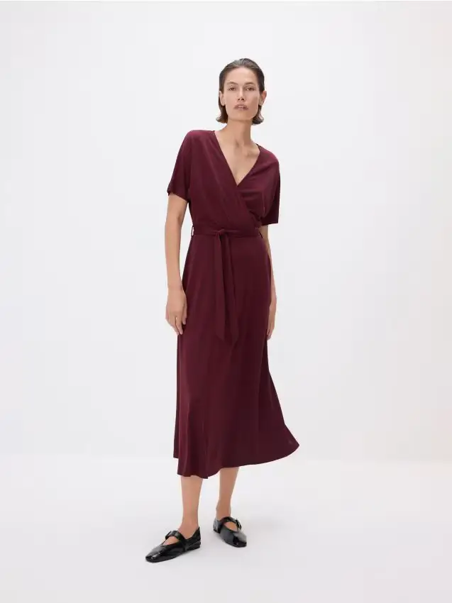 Abito midi in modal - maroon