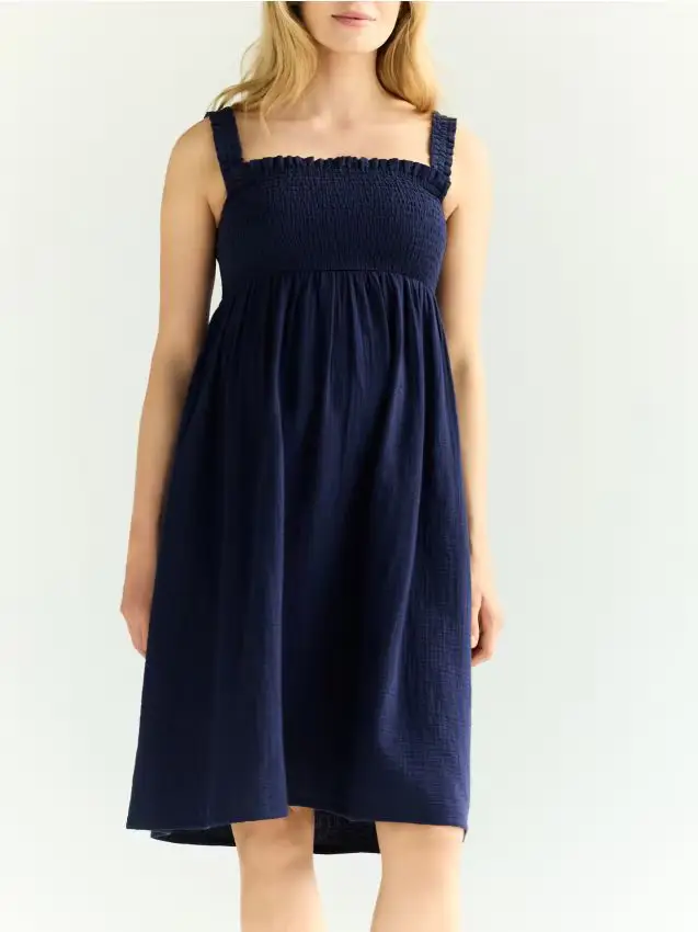 Abito midi in mussola - blu scuro