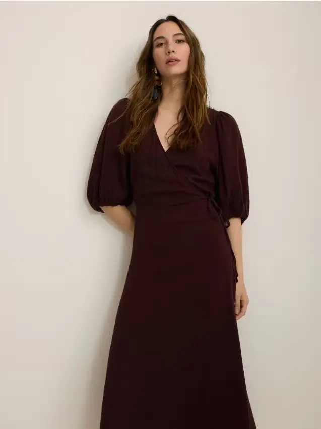 Abito midi in mussola - marrone