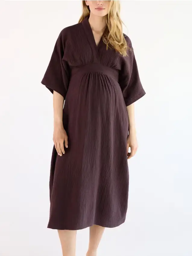 Abito midi in mussola - marrone scuro