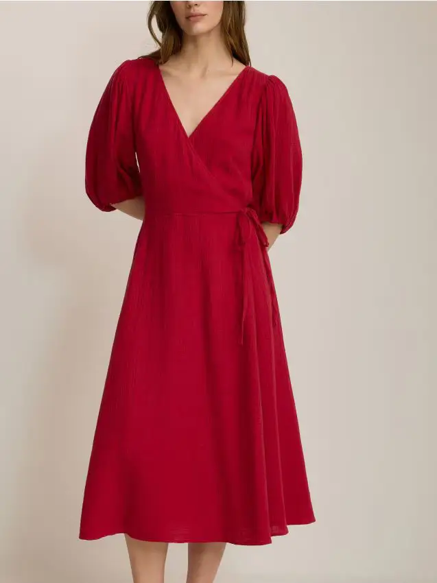 Abito midi in mussola - rosso