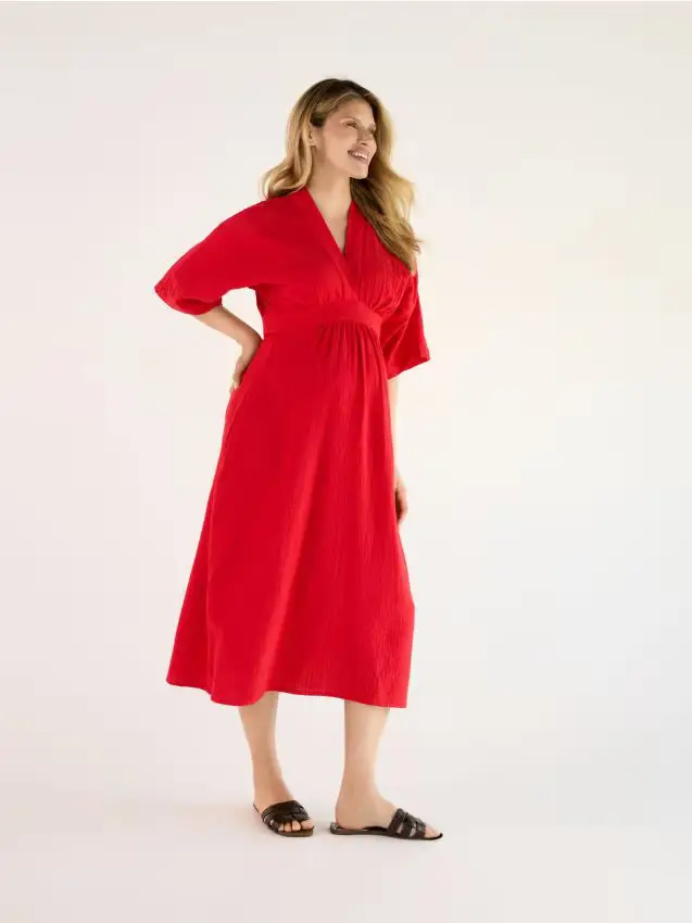 Abito midi in mussola - rosso