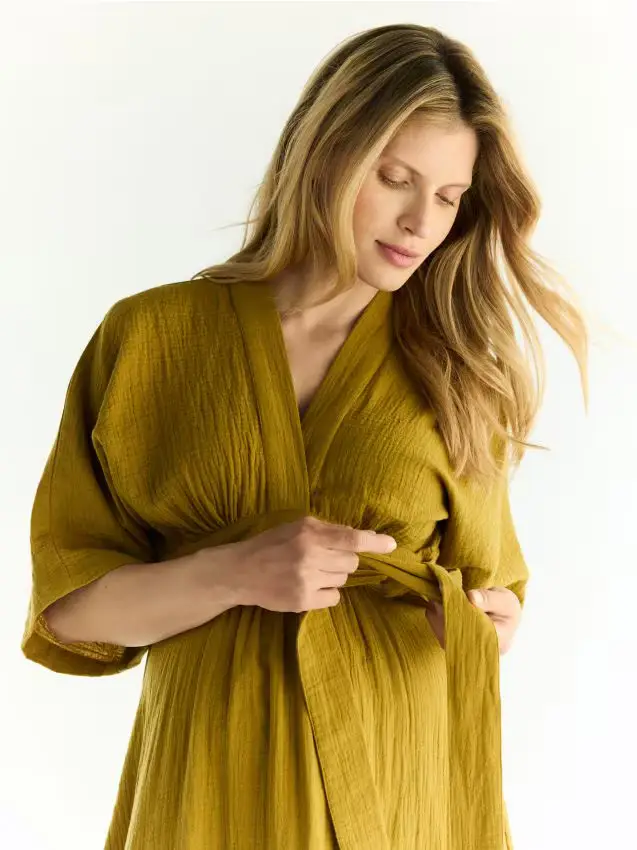 Abito midi in mussola - verde oliva chiaro