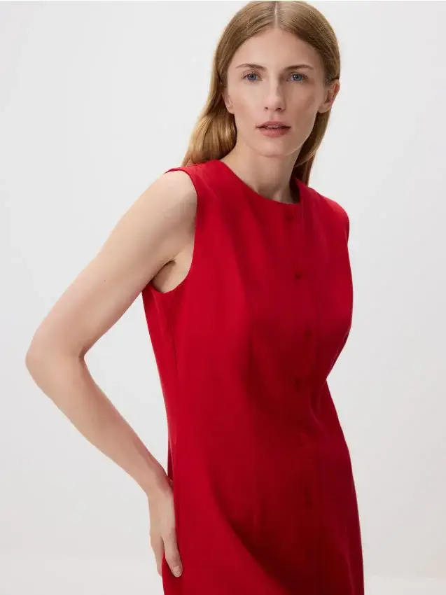 Abito mini con lino - rosso