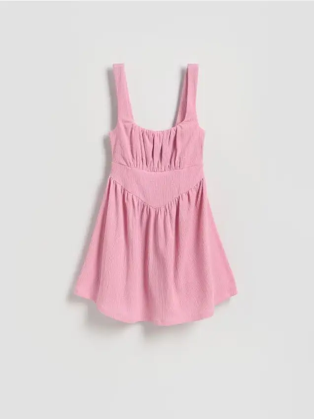 Abito mini increspato - rosa cipria