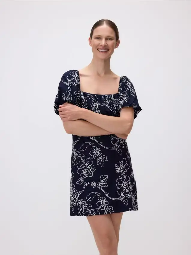 Abito mini ricamato - blu scuro