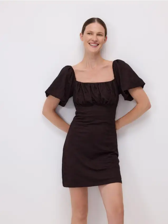 Abito mini ricamato - marrone scuro