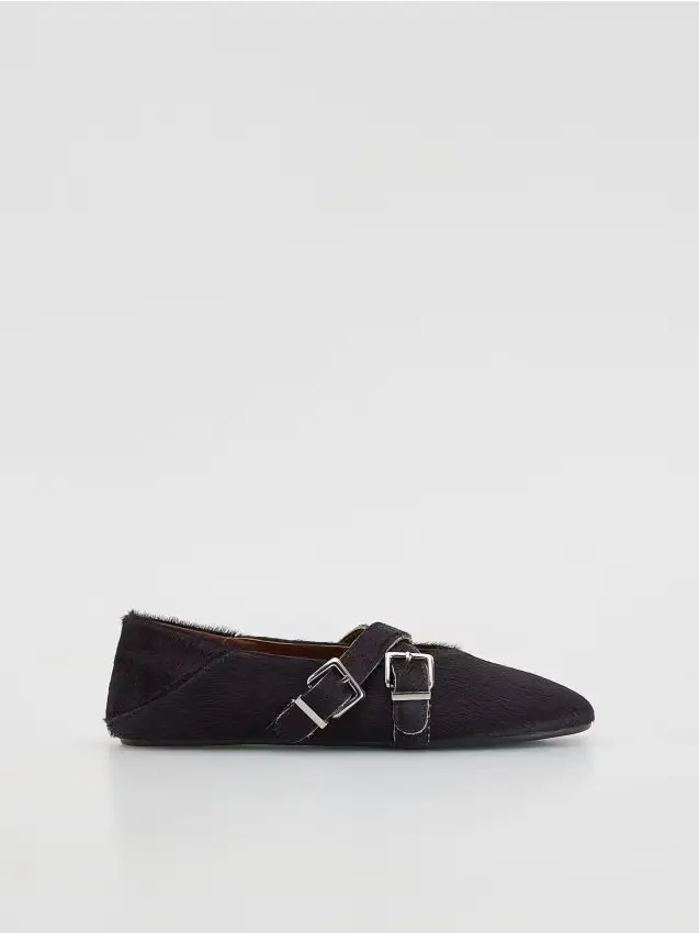 Ballerine in pelle con pelliccia - maroon