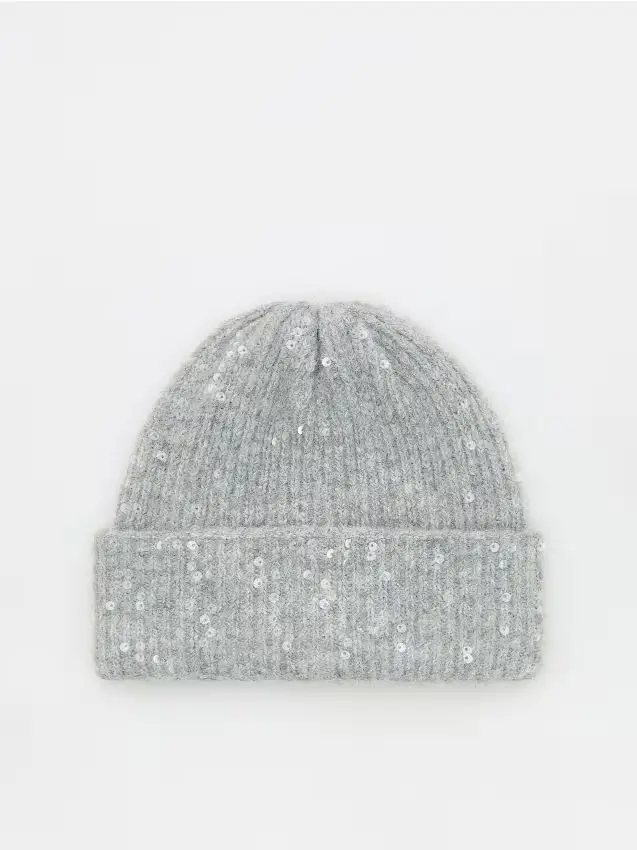 Beanie con paillettes - grigio chiaro
