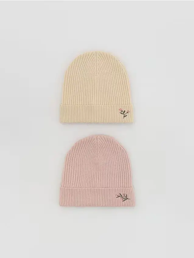 Berretto a coste con ricamo 2 pack - multicolore