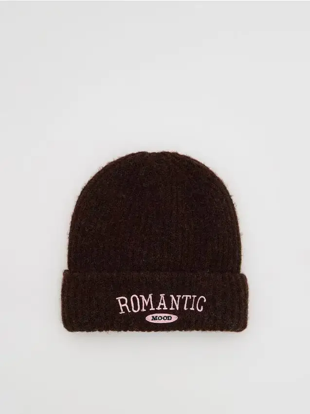 Berretto in jersey con ricamo - mogano