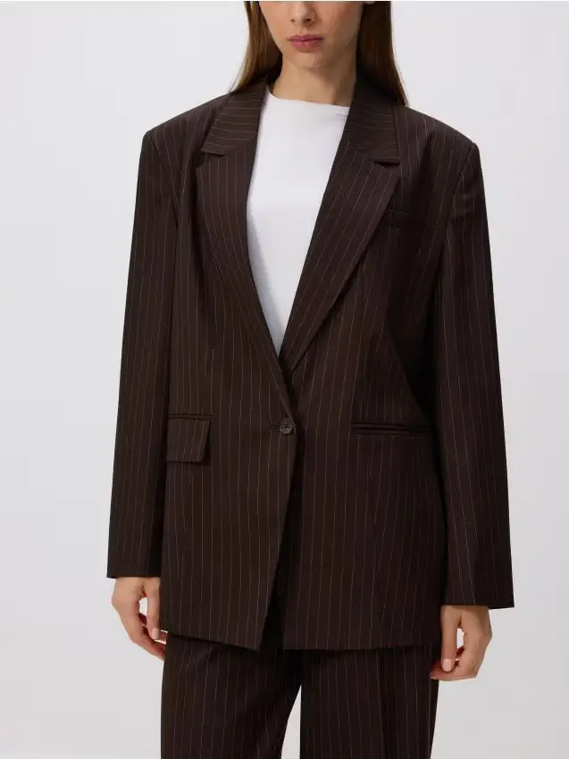 Blazer a righe con viscosa - marrone scuro