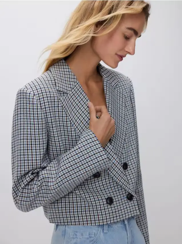 Blazer corto con motivo pied de poule - multicolore