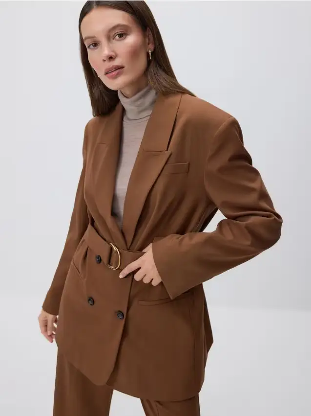 Blazer doppiopetto con cintura - marrone dorato