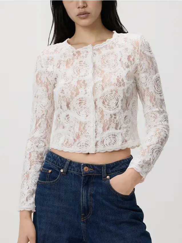 Blazer in pizzo con ricamo - bianco