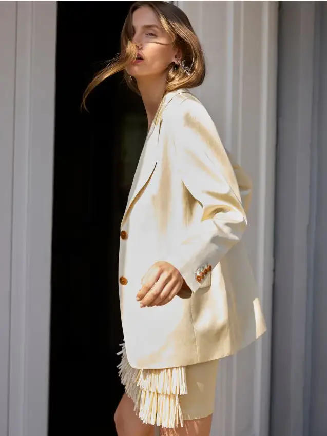 Blazer in raso con miscela di lino - nude