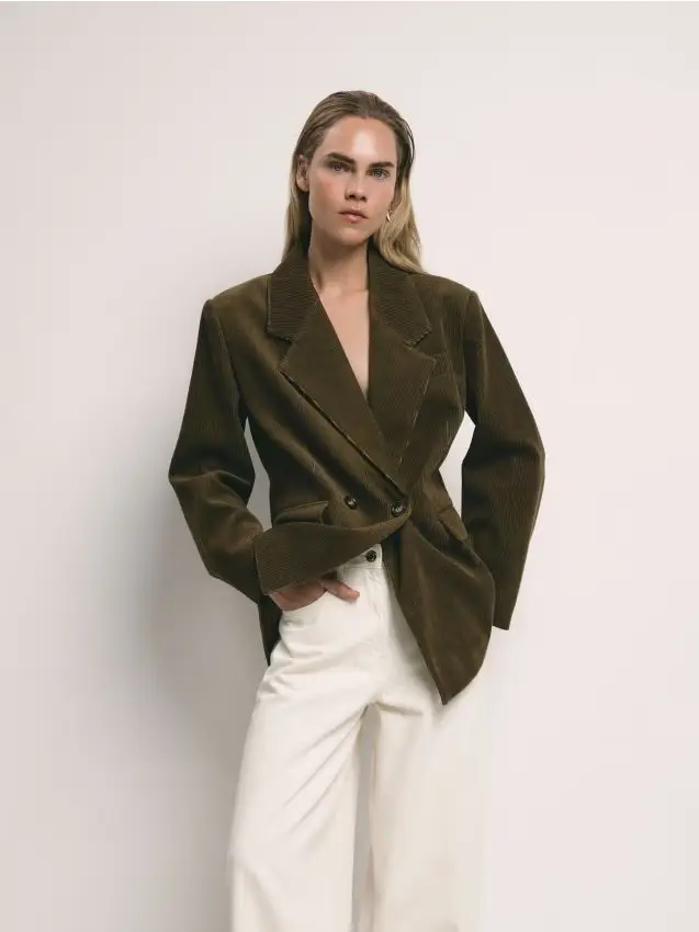 Blazer in velluto doppiopetto - verde oliva chiaro