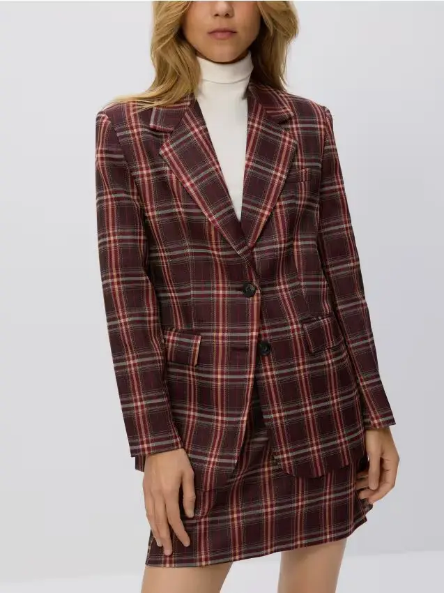 Blazer monopetto a quadri - bordeaux