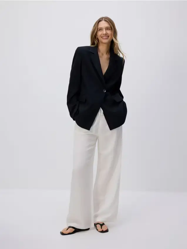 Blazer monopetto in misto viscosa - blu scuro