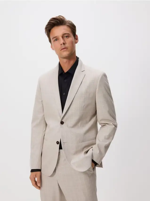 Blazer slim fit a quadri - beige