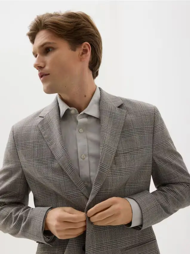 Blazer slim fit a quadri - caffè