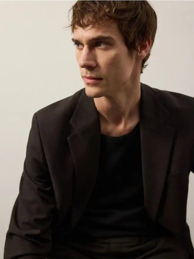 Blazer slim fit con lino - marrone scuro