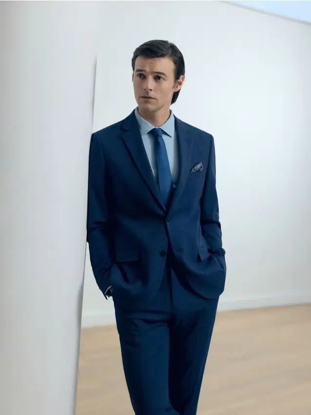 Blazer slim fit con viscosa ed elastan - blu scuro