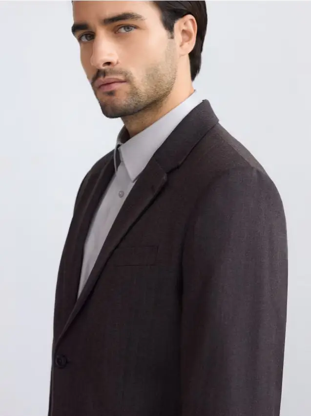 Blazer slim fit in misto lana - marrone