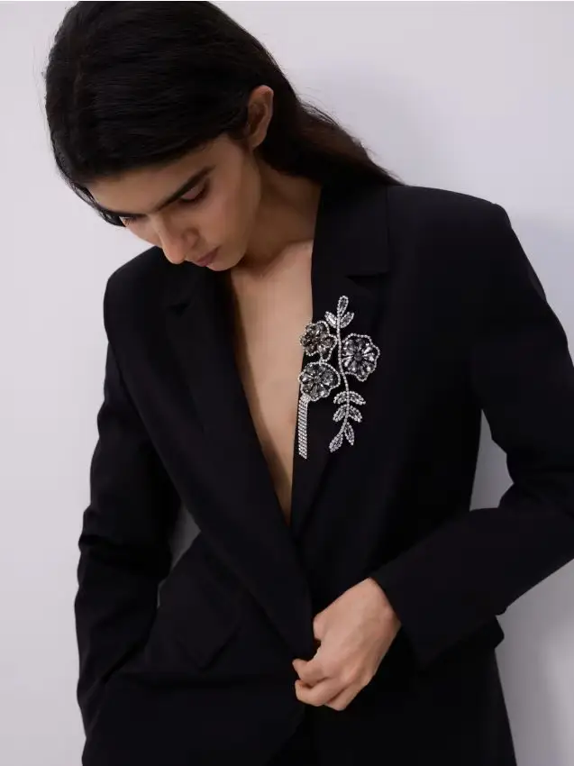 Blazer slim fit in misto lana - nero