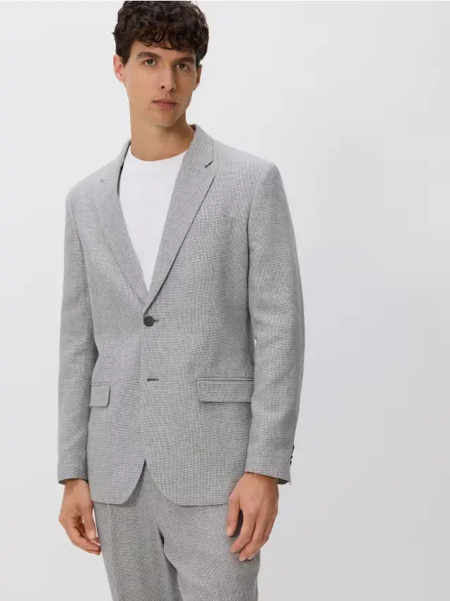 Blazer slim fit in misto lino - grigio chiaro